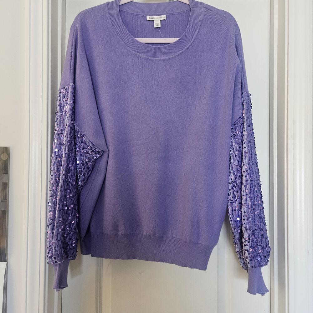 Purple Sequin Sleeve Sweater